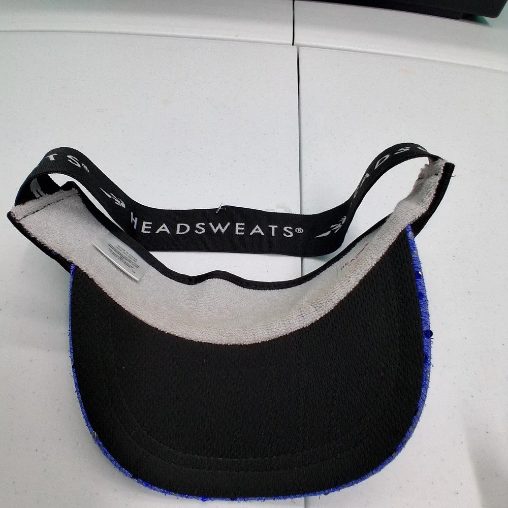 Headsweats Visor OS Blue Sequin Mesh Athletic Running Sparkly Sporty Rave